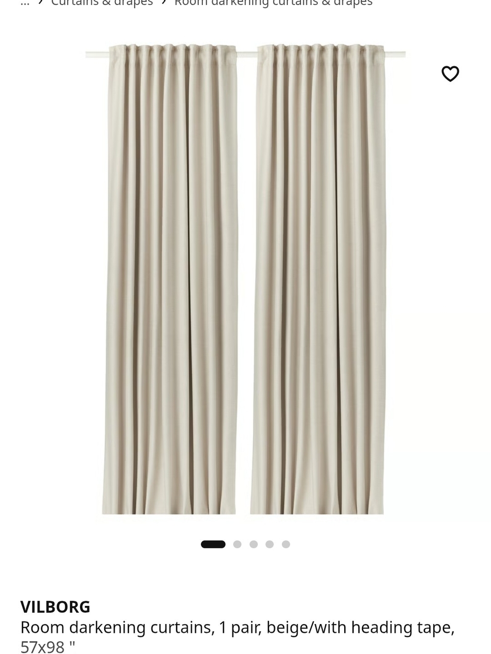 IKEA VILBORG Room Darkening Curtains In Beige